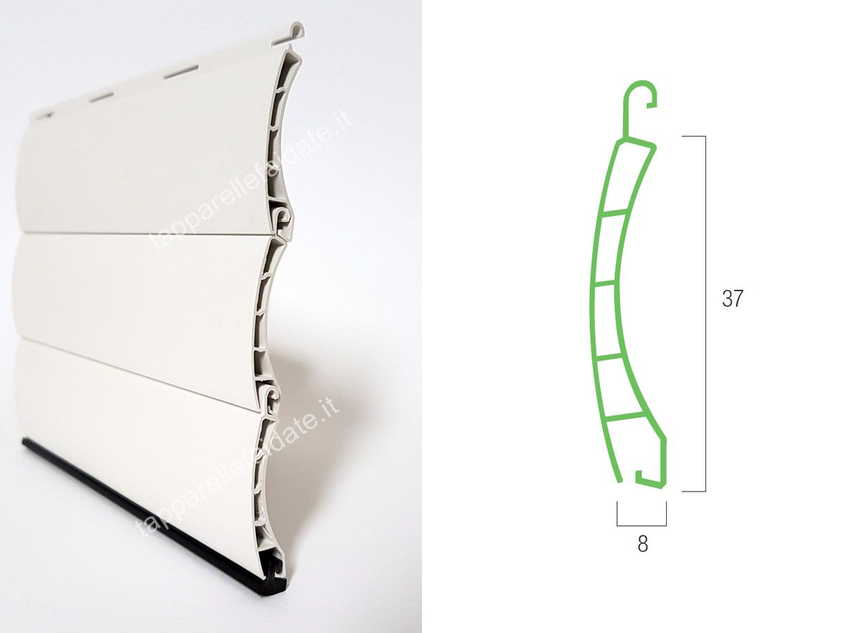 Tapparella/Avvolgibile in PVC (peso specifico standard di circa kg.  4,000/mq) stecca 14x50mm