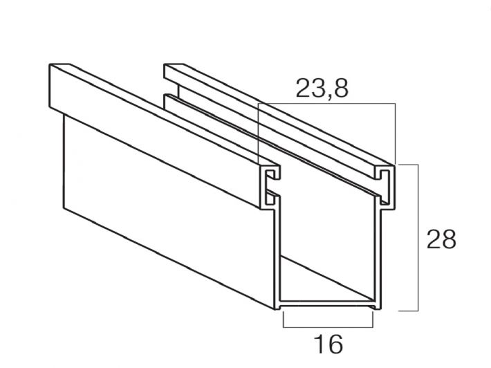 Guida di scorrimento in alluminio con spazzolino 28x16