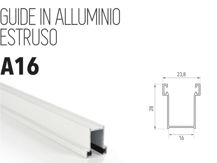 Guida di scorrimento in alluminio con spazzolino 28x16