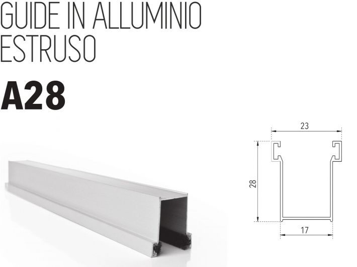 Guida di scorrimento in alluminio con spazzolino 28x17