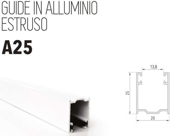 Guida di scorrimento in alluminio con spazzolino 25x20